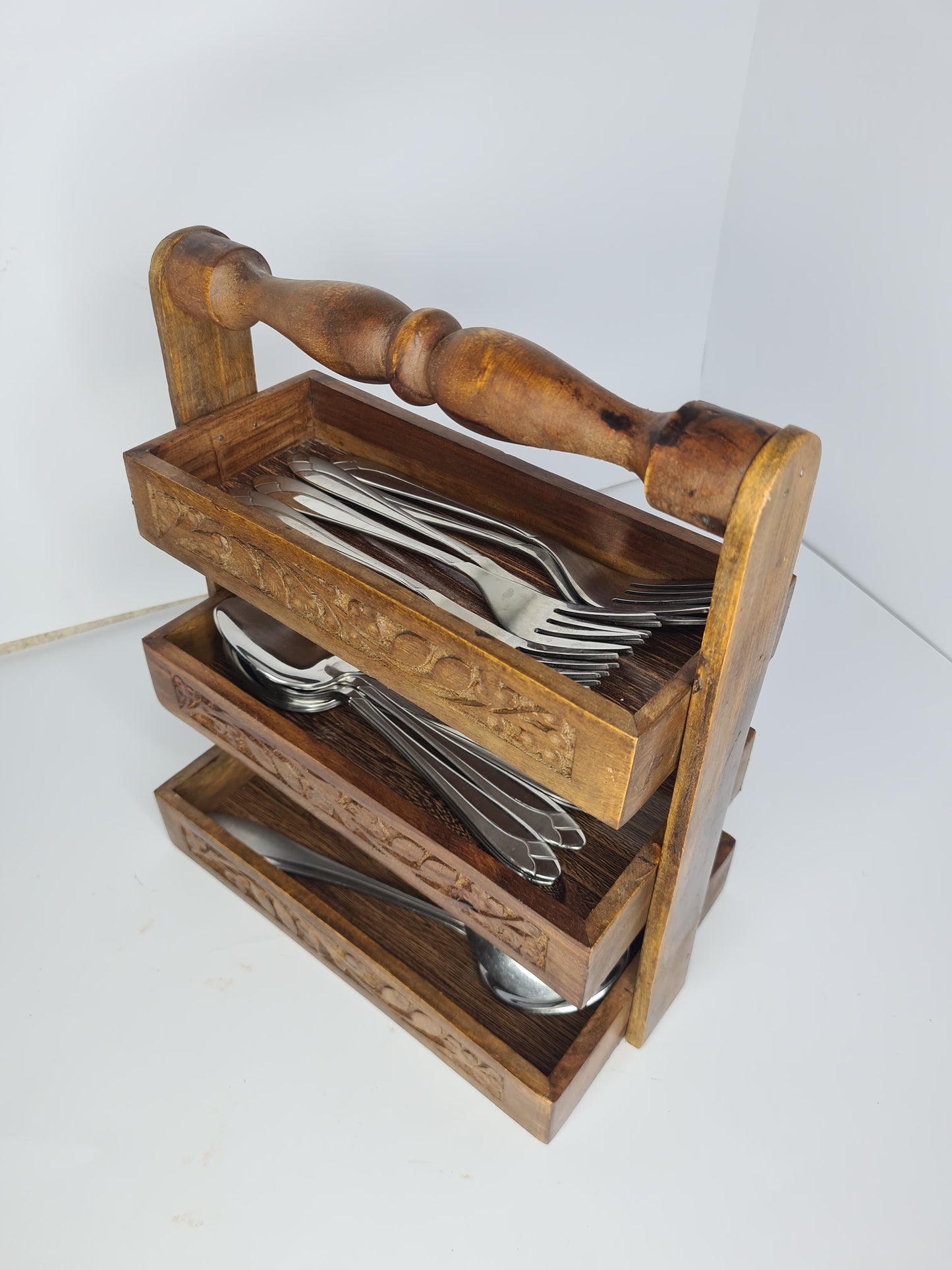 Handmade Wooden 3 Shelf Cutlery,Staters Tray Stand