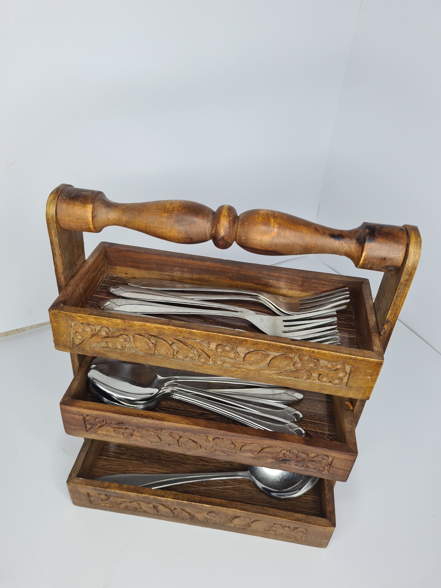 Handmade Wooden 3 Shelf Cutlery,Staters Tray Stand