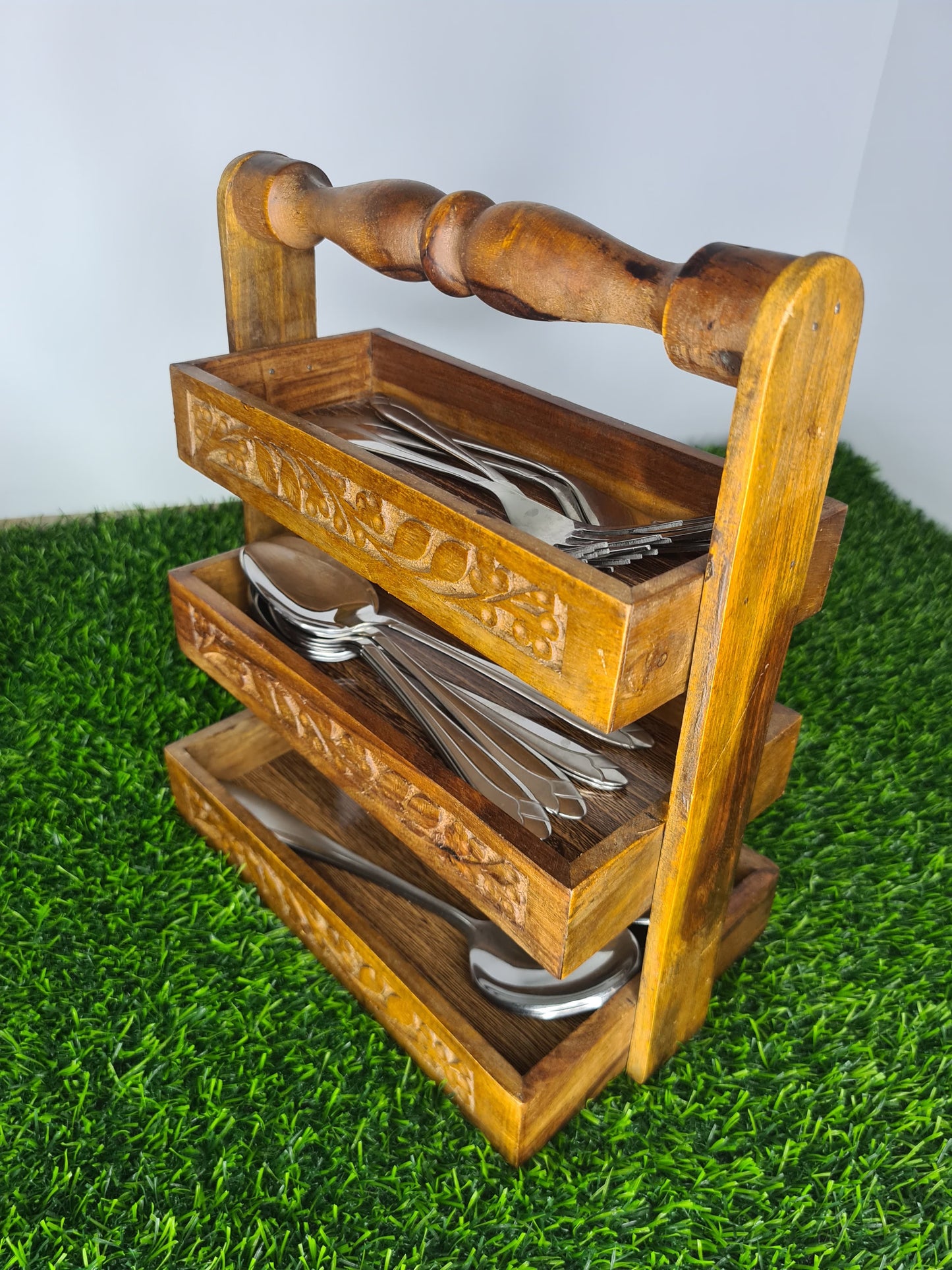 Handmade Wooden 3 Shelf Cutlery,Staters Tray Stand