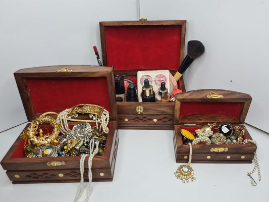 3 Pcs Handmade Wooden Jewelry Box Set